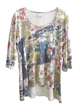CMC Color Me Cotton Weathered Abstract Multicolor Tunic Top Womens XL Artsy Boho
